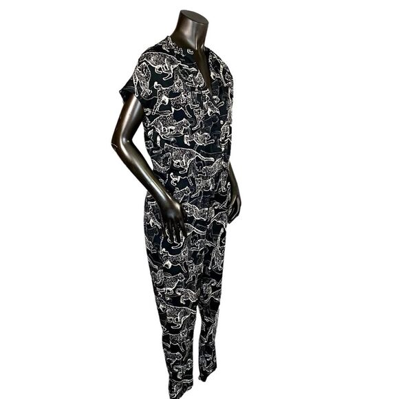 H&M Jumpsuit Black Tan Leopard Cheetah Print Women's Size 6 Lightweight Summer - Picture 3 of 9